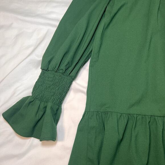 Tuckernuck Pomander Place Kenzo Dress Size S Hunter Green Crepe V Neck Tiered - Picture 13 of 16